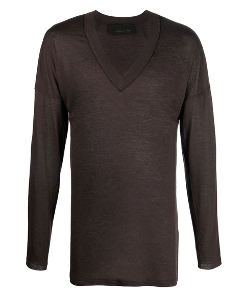 Long Sleeve Brown V-neck