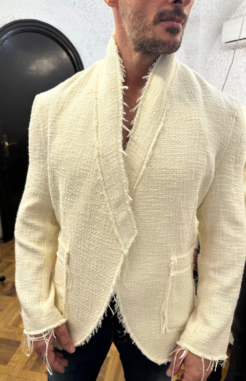 White Fringe Blazer