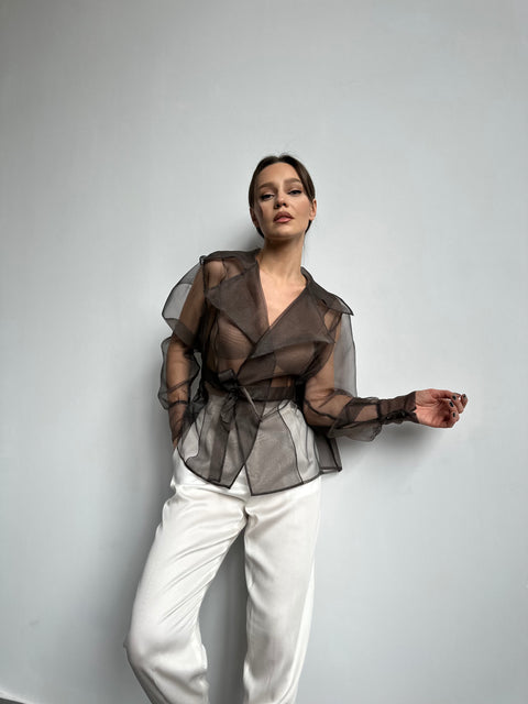 Organza Silk Blazer Brown