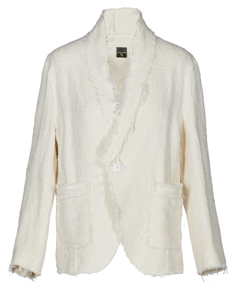 White Fringe Blazer