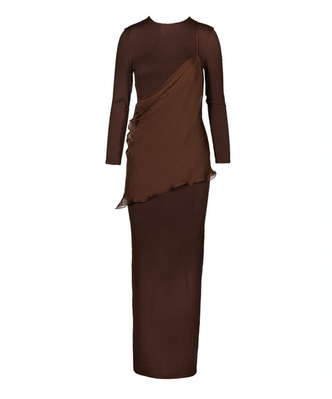 Brown Asymmetric Long Dress