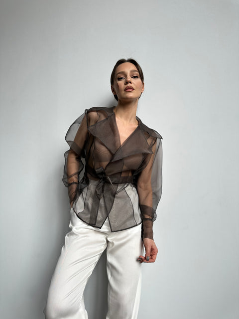 Organza Silk Blazer Brown