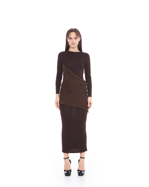 Brown Asymmetric Long Dress